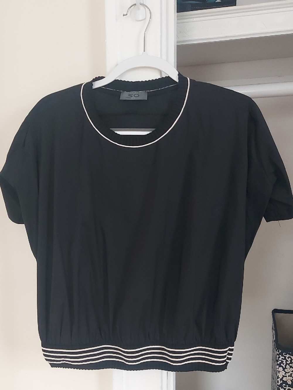 SO Black Short Sleeve Crop Top with White Trim